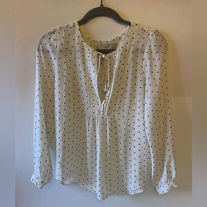 Loft White and Black Blouse polka dot blouse with tie front Size petite XS